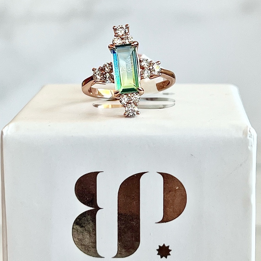 Silver Art Deco Ring with Emerald-Cut Tourmaline